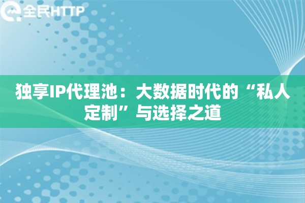 独享IP代理池：大数据时代的“私人定制”与选择之道
