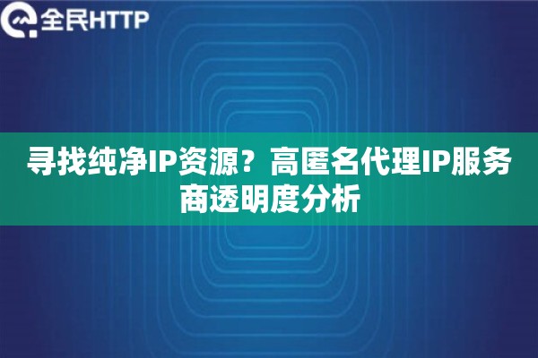寻找纯净IP资源？高匿名代理IP服务商透明度分析