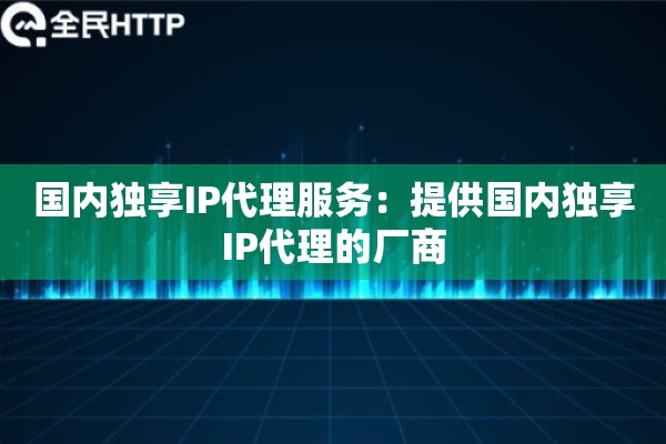国内独享IP代理服务：提供国内独享IP代理的厂商