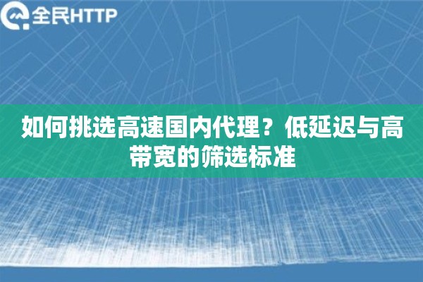 如何挑选高速国内代理？低延迟与高带宽的筛选标准