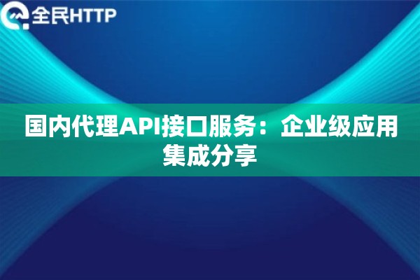 国内代理API接口服务：企业级应用集成分享
