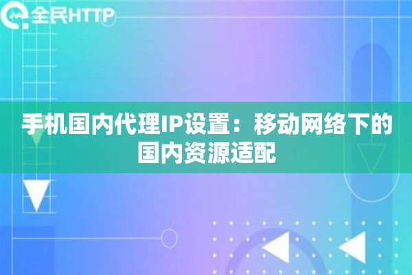 手机国内代理IP设置：移动网络下的国内资源适配