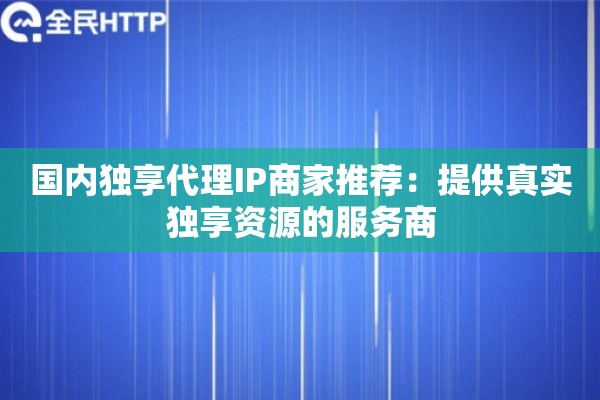 国内独享代理IP商家推荐：提供真实独享资源的服务商