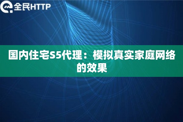 国内住宅S5代理：模拟真实家庭网络的效果
