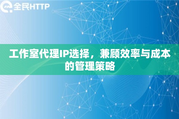 工作室代理IP选择，兼顾效率与成本的管理策略