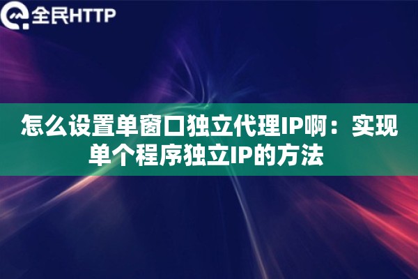 怎么设置单窗口独立代理IP啊：实现单个程序独立IP的方法 
