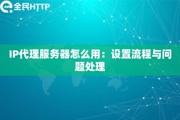 IP代理服务器怎么用:设置流程与问题处理 IP代理服务器怎么用:设置流程与问题处理