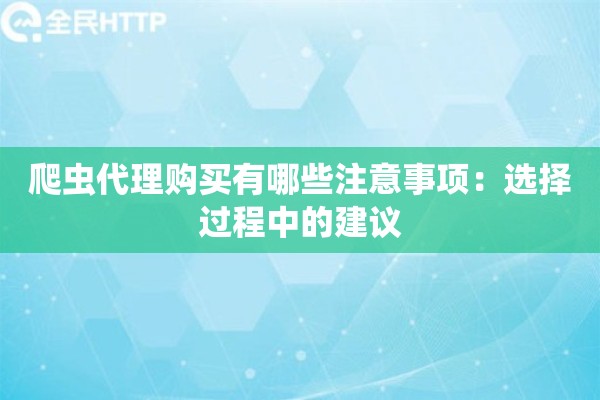 爬虫代理购买有哪些注意事项：选择过程中的建议