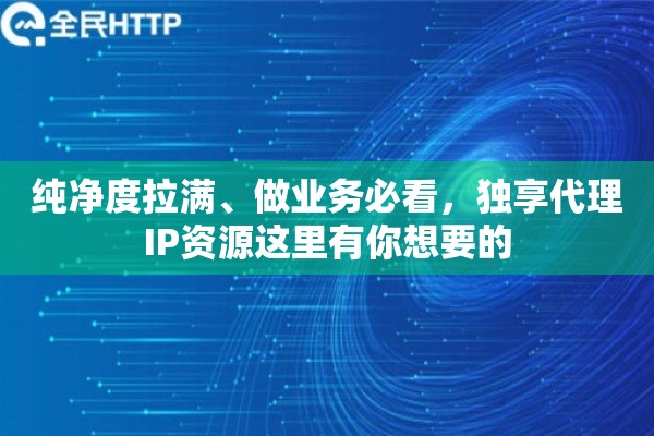 纯净度拉满、做业务必看，独享代理IP资源这里有你想要的
