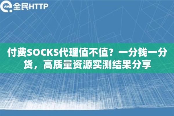 付费SOCKS代理值不值？一分钱一分货，高质量资源实测结果分享
