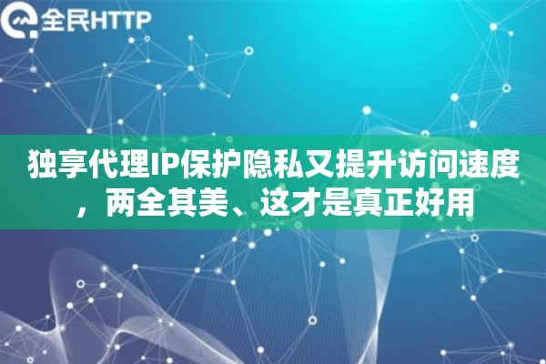 独享代理IP保护隐私又提升访问速度，两全其美、这才是真正好用