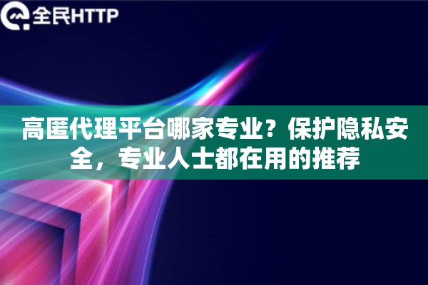 高匿代理平台哪家专业？保护隐私安全，专业人士都在用的推荐