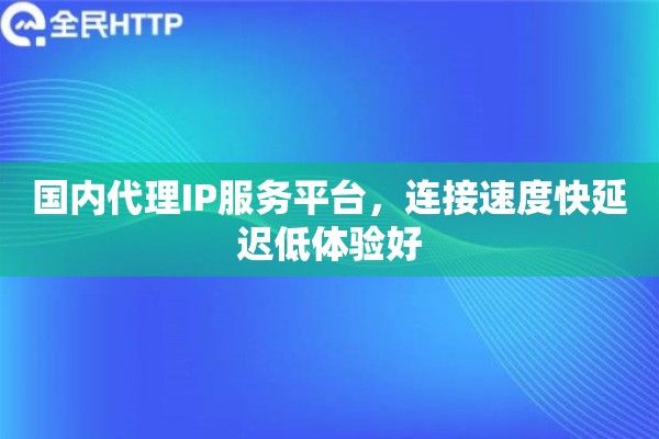 国内代理IP服务平台，连接速度快延迟低体验好