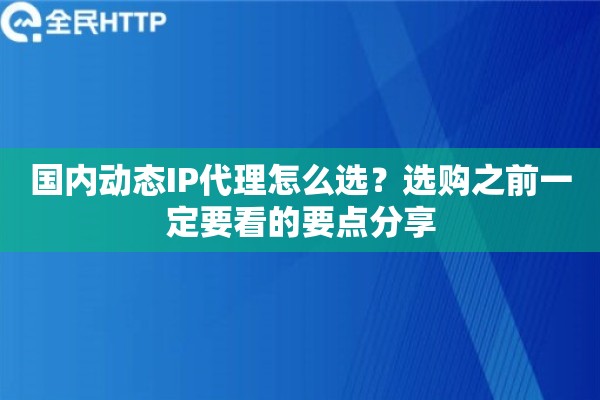 国内动态IP代理怎么选？选购之前一定要看的要点分享