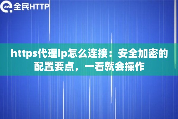 https代理ip怎么连接：安全加密的配置要点，一看就会操作