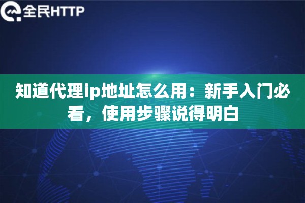知道代理ip地址怎么用：新手入门必看，使用步骤说得明白