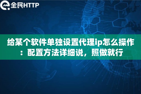 给某个软件单独设置代理ip怎么操作:配置方法详细说,照做就行 给某个软件单独设置代理ip怎么操作:配置方法详细说,照做就行