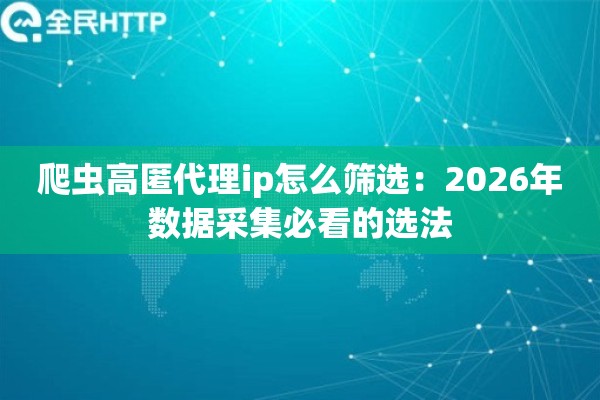 爬虫高匿代理ip怎么筛选：2026年数据采集必看的选法