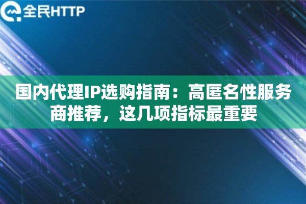 国内代理IP选购指南：高匿名性服务商推荐，这几项指标最重要