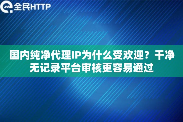 国内纯净代理IP为什么受欢迎？干净无记录平台审核更容易通过