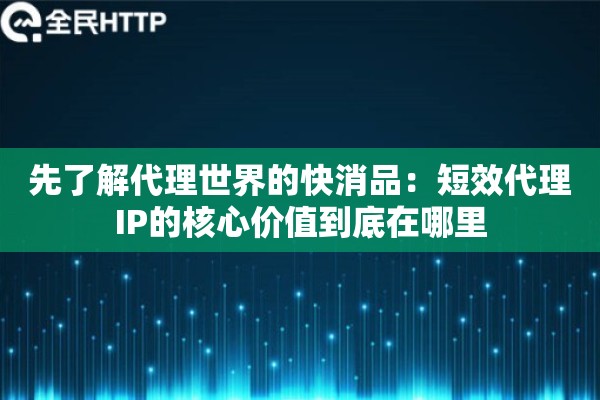 先了解代理世界的快消品：短效代理IP的核心价值到底在哪里