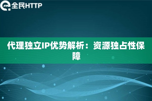 代理独立IP优势解析：资源独占性保障