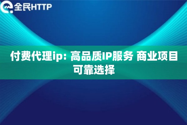 付费代理ip: 高品质IP服务 商业项目可靠选择