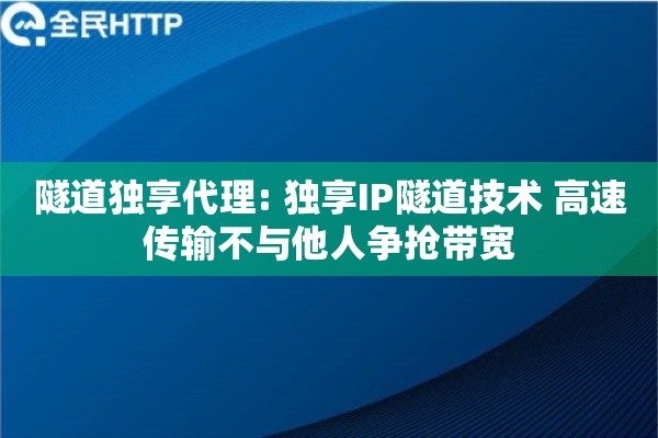 隧道独享代理: 独享IP隧道技术 高速传输不与他人争抢带宽