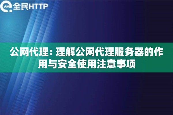 公网代理: 理解公网代理服务器的作用与安全使用注意事项