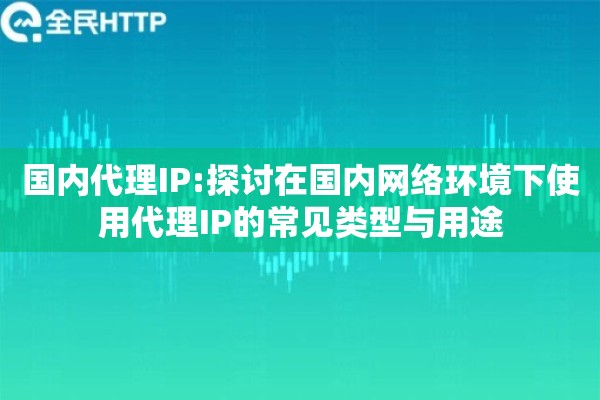 国内代理IP:探讨在国内网络环境下使用代理IP的常见类型与用途